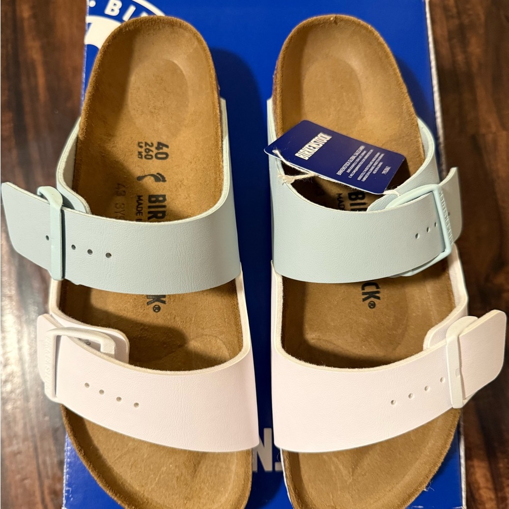 Birkenstock Arizona Split - White/Surf Green - Picture 9 of 11